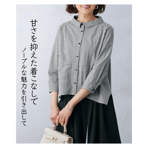 シャツ ブラウス ギンガムチェックフレア アトランダム 秋 冬 | M/L/LL | ニッセン nissen ニッセン（nissen） シャツ ブラウス ギンガムチェックフレア アト