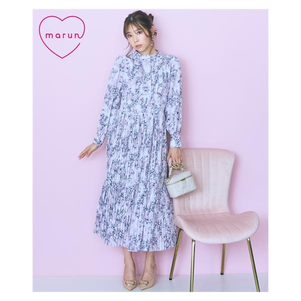 ワンピース ロング マキシ レディース フラワー プリント プリーツ デザイン 長袖 marun ひざ下 | 6L/8L/10L | ニッセン nissen ニッセン ワンピース ロング マキシ レディース フラワー プリント
