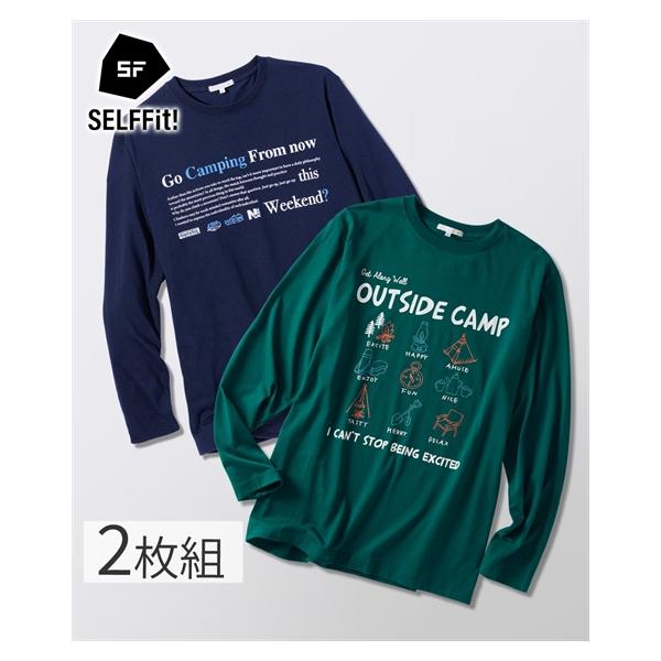 ニッセン（nissen） Tシャツ カットソー メンズ プリント 長袖 2枚組
