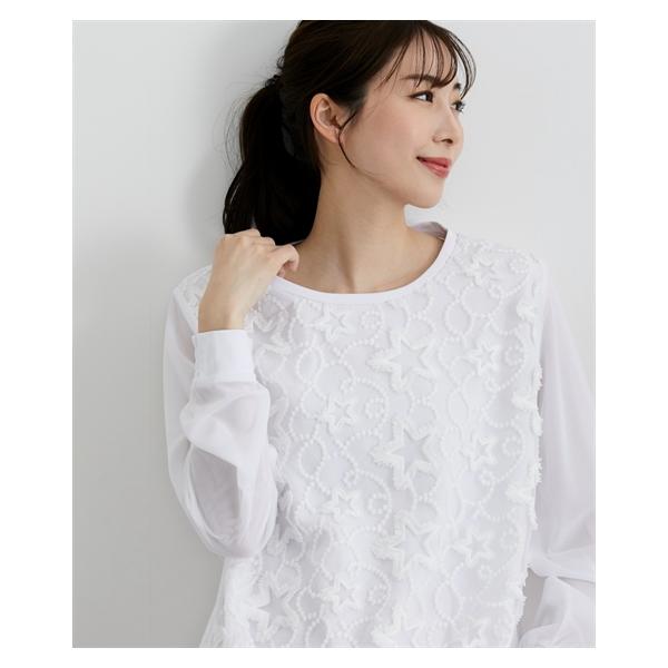 ニッセン（nissen） Tシャツ カットソー レディース 浮き出る星 レース