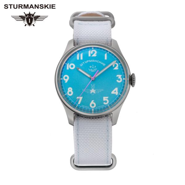 島根　シュトゥルマンスキー 手巻クロノ軍用時計 ネイビー革ベルト シュトゥルマンスキー 手巻クロノ軍用時計 ネイビー革ベルト新品