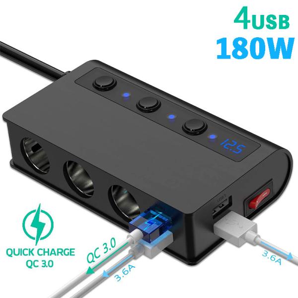急速充電QC3.0 シガーソケット 3連180Wカーチャージャー 7ポート給電 車載充電器 USBポート4口付 車用増設ソケット 分配器 電源ソケット  :CZCD1-3-4USB-QC:NISSIN LUX 通販 