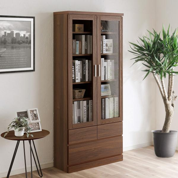 ニトリ 扉・引出し付き書棚 (幅80cm BR) : ニトリ Yahoo!店 - 通販