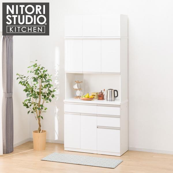 ニトリ　リガーレ100　キッチンボード　食器棚　ホワイト ニトリ 幅100cm キッチンボード(上置き付き リガーレ100KBロー