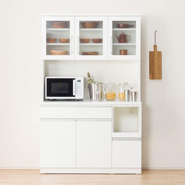 【送料込み】ニトリ　食器棚　キッチンボード　W120 楽天市場】キッチンボード (上置き付き リガーレ120KB WH