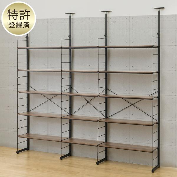 【ニトリ】 つっぱりラック 幅80cm ミドルブラウン 高さ200～260cm ニトリ 幅220cmセット 幅80+60+80/棚板15枚 突っ張り壁面収納N