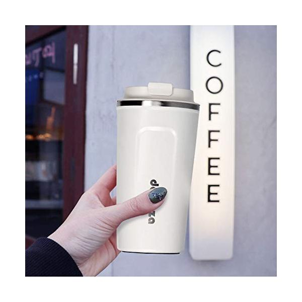 Domoza 蓋付きコーヒーマグ ステンレス魔法瓶 おしゃれコーヒータンブラー 真空断熱カップ マーケット 二重構造 保温保冷