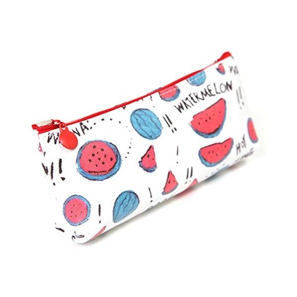 フルーツ 買物 デザート イラスト ペンケース ペンポーチ 柄 有り 両面 03 スイカ