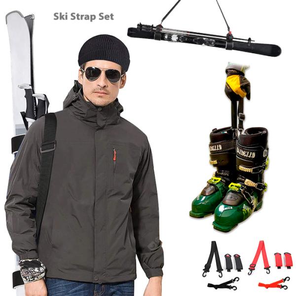 スキー板とストックの持ち運びに便利なキャリーベルトとスキーブーツ用キャリーベルトのセット。・スキー板用スキー板とストックをマジックテープバンドでガッチリ固定します。固定する事によりお子様でも簡単に持ち運びが出来ます。マジックテープバンドはク...