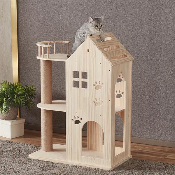 キャットハウス キャットタワー BC 木製 猫タワー 超大型 多頭飼い 大型猫 木登り 爪とぎ 見晴らし台 運動不足解消 天然サイザル麻紐 登り降りしやすい 安定松木