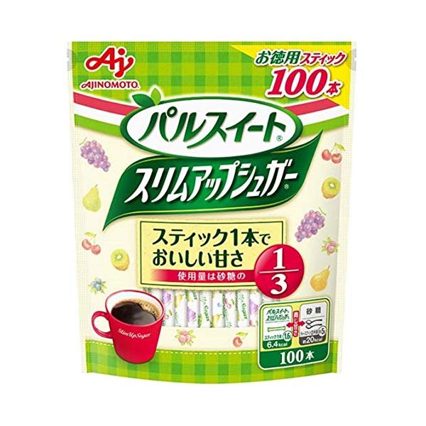 他サイト： 味の素 パルスイート スリムアップシュガー スティック 100本 砂糖の1/3の使用量 コーヒーシュガーの商品画像