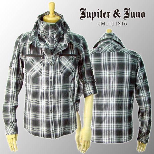 Jupiter&amp;Juno  �W���s�^�[�A���h�W���m  Skull Double Collar Check Shirts(�X�J���Q�d�݃`�F�b�N�V���c)