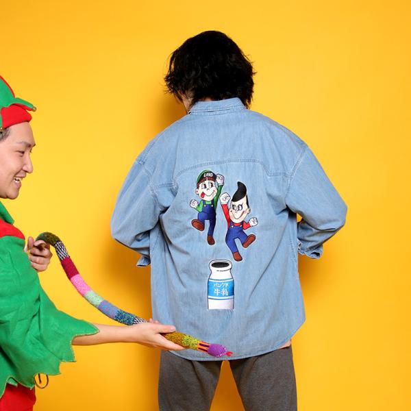 パンクドランカーズ LAND ミルクボーイ コラボ ブラザーズデニムシャツ XL PUNK DRUNKERS - [PDSxLAND by MILKBOY] ブラザーズデニムシャツ