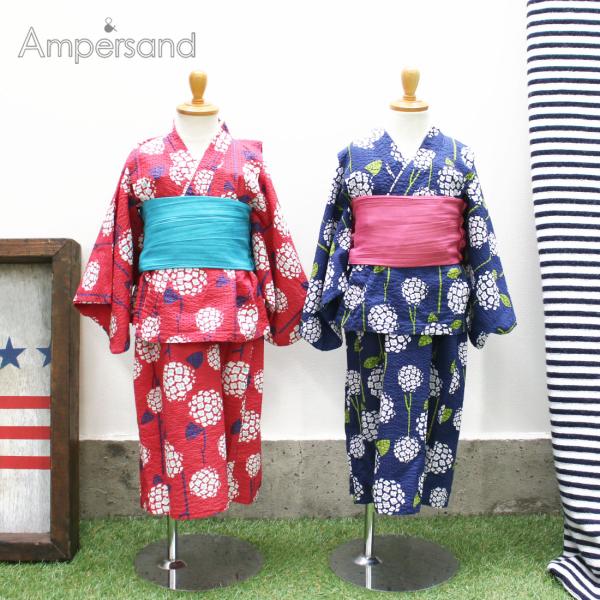 Ampersand アンパサンド アジサイ柄 セパレート浴衣セット(100cm 110cm 120cm 130cm 140cm)帯付き 女の子 メール便不可 :L275050:Noa Department Store 通販 Ampersand ワンピース浴衣 紺花柄 140