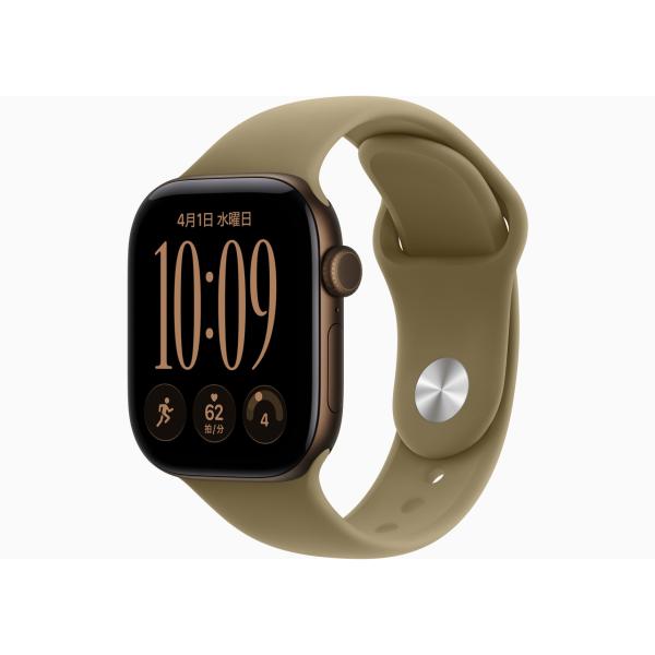 『新品』Apple Watch Series 12（GPSモデル）- 42mmダークブロンズアルミニウムケースとオリーブスポーツバンド - M/L [MJEG4X/A]