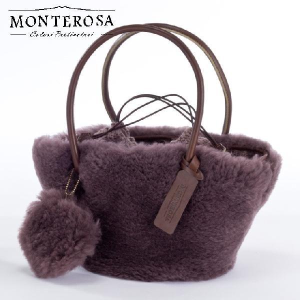 モンテローサ　ムートンバック　トートバック ムートンバッグ モンテローザ ムク ナチュラル ムートン＆ニットコンビ