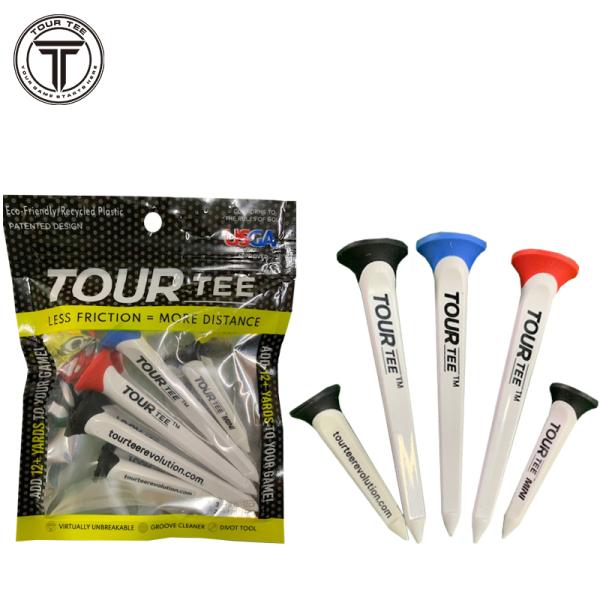 Tour Tee(ツアー ティー) ティー 5本入り木製ティーと比べ折れにくく耐久性に優れています。　ゴム素材の特殊なカップ形状によりボールを乗せやすく、ショット時の抵抗を減らし飛距離と安定した方向性を実現！ 先端部分の突起状の爪は、ショッ...