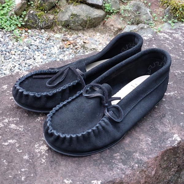 ブラックスエード モカシンシューズ インディアンモカシン スリップオン スエード スウェード 革 黒