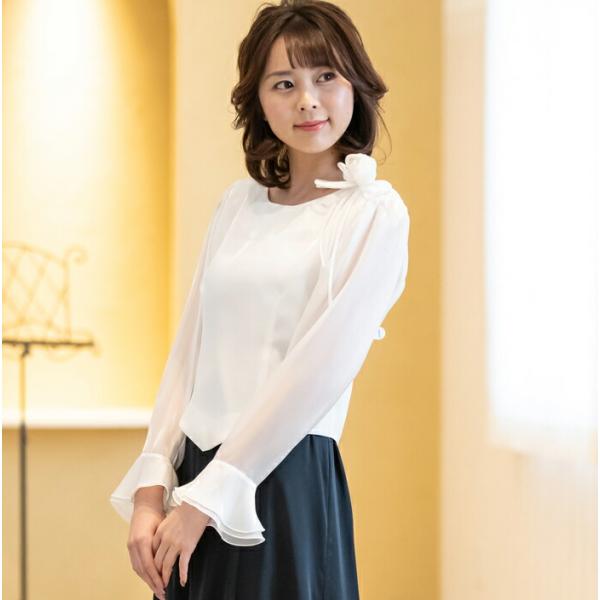 演奏会ブラウス 合唱ブラウス 黒 白 第九 フォーマル コーラス 衣装 サテン オーガンジー の 長袖 発表会 結婚式 合唱 (bl750)