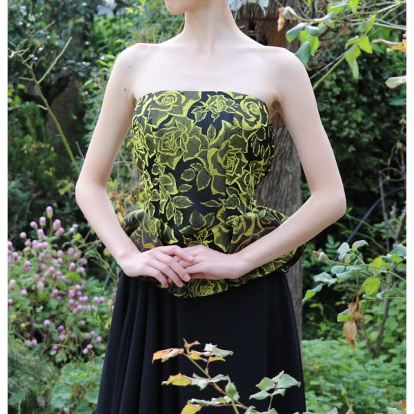 薔薇柄 ジャガード ビスチェ (bl806) 演奏会 ブラウス 黒 青 黄