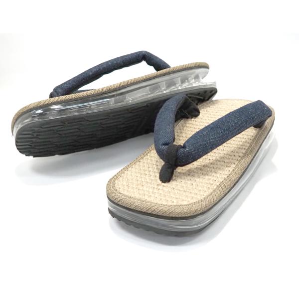 エアークッション雪駄−1.0エアーNo.88254　日本製完全オリジナル雪駄サンダルです。国内工場（丸宗信貴さん）で特別に生産いたしました。正に伝統と最新技術の融合「雪駄−1.0」です。鼻緒は人気のデニム素材（裏は別珍なので柔らか）天板はジ...