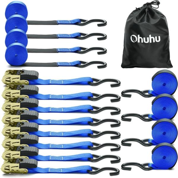 Ohuhu タイダウンベルト ラッシングベルト ラチェットベルト 長さ4.5m 幅25mm 破断荷重680kg マックス使用荷重225kg 荷締機 使