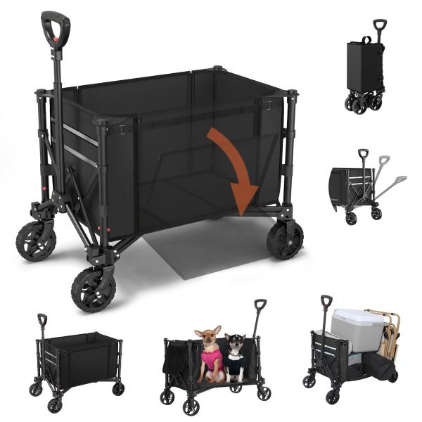 他サイト： Housolution キャリーワゴン 大容量120L 耐荷重100kg アウトドアワゴン 折り畳み式キャンプカート ワンタッチ収束式 自立収納 静音の商品画像