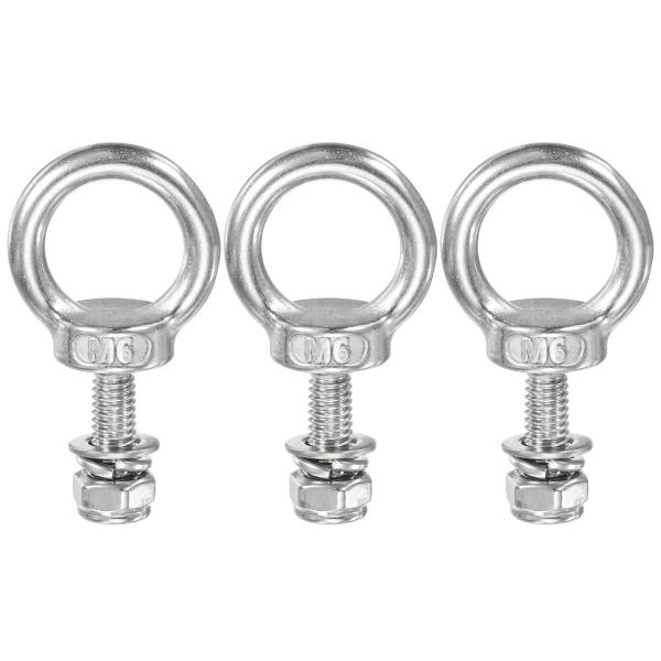 M METERXITY ナット付きアイボルト3セット M6x20mm 304ステンレス鋼リフティングショルダーアイボルト 吊り下げ用 シルバートーン