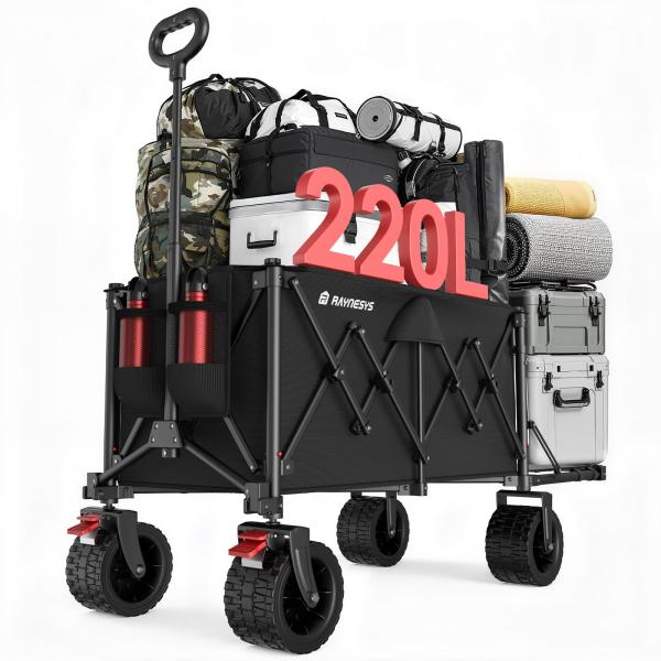 Raynesys キャリーワゴン 大容量150L~220L 耐荷重200kg 後部展開可 長物対応 折り畳み式 ワンタッチ収束 持ち運び便利 コンパク