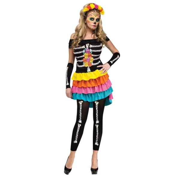在庫処分 ハロウィン コスプレ メキシカンスカル メキシコ ガイコツ レディース スケルトン 衣装 仮装 コスチューム Fun World