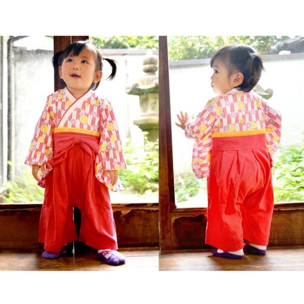 袴ロンパース 女の子 ベビー キッズ 子供服 初節句 桃の節句 ひな祭り 七五三 お宮参り 90 70 95 ギフト カバーオール 80 袴 出産祝い はかま 授与