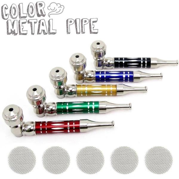 フタ付き コンパクト カラー メタルパイプ 替えアミ付き キセル 煙管 喫煙具 タバコ 煙草 シャグ