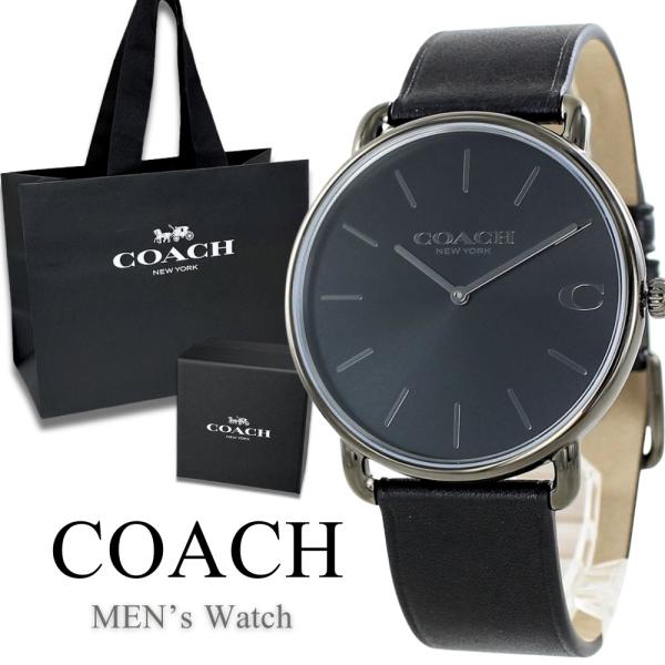 COACH Elliot 腕時計 ブラックレザー COACH（コーチ） ショッパー付き 腕時計 メンズ エリオット ブラック