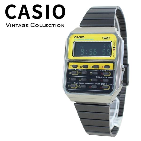 箱なし カシオ 腕時計 メンズ レディース CASIO 電卓 デジタル ガンメタ イエロー レトロ ヴィンテージ 海外モデル 爆買 成人 卒業 入学