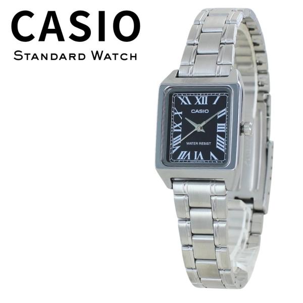 箱なし カシオ 腕時計 レディース CASIO ブラック シルバー ローマ数字 スクエア 長方形 小さめ メタル 海外モデル 逆輸入 成人 卒業 入学 爆買 成人 卒業 入学