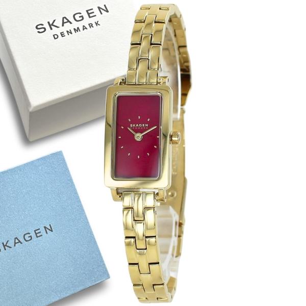 SKAGEN（スカーゲン） 四角い 腕時計 レディース ブランド 赤 文字盤
