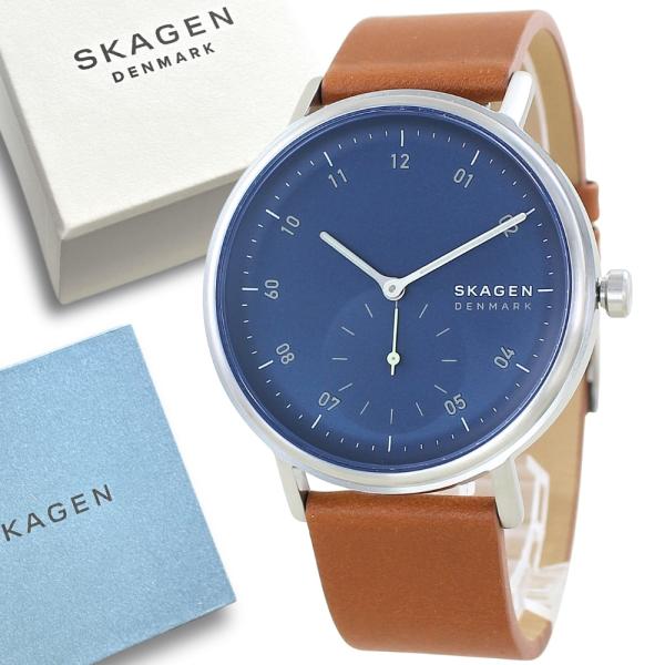 スカーゲン SKAGEN メンズ腕時計 ネイビー ブラウン レザー プレゼント ギフト 爆買 成人 卒業 入学