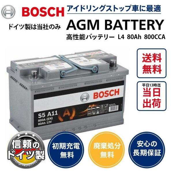 ドイツ製 ボッシュ AGMバッテリー 80A 800CCA 規格:L4 サイズ:W315mm D175mm H190mm 欧州車用 高性能スタート＆ストップ S