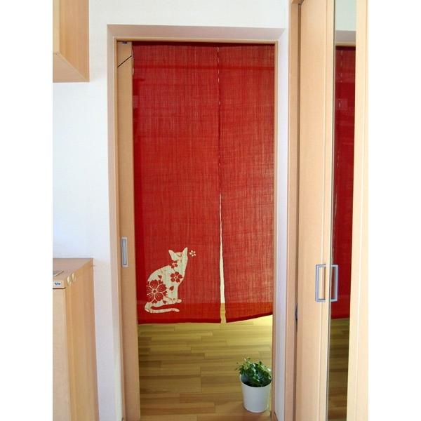 本麻のれん ネコ 赤(受注生産) : のれんの京都しょうび苑 本麻のれん ネコ 赤(受注生産) : のれんの京都しょうび苑