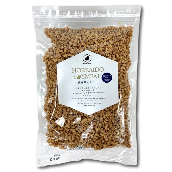 北海道産大豆のみで作られた大豆ミートです。ミンチタイプなのでひき肉のような食感でお肉の代わりに使用できます。