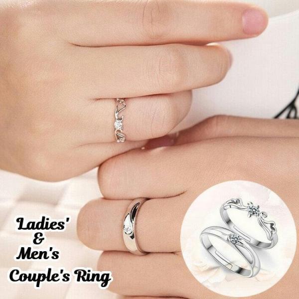 カップルでリンクコーデが楽しめる♪ペアリングです！サイズ調節可能なオープンリングタイプ。レディースは翼をモチーフにしたデザイン、メンズはシンプルなラインストーンをあしらったデザインです。大切な記念日に、贈り物に♪【素材について】合金
