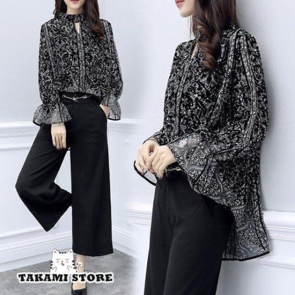 パーティードレス パンツドレス セットアップ ワイドパンツ 黒