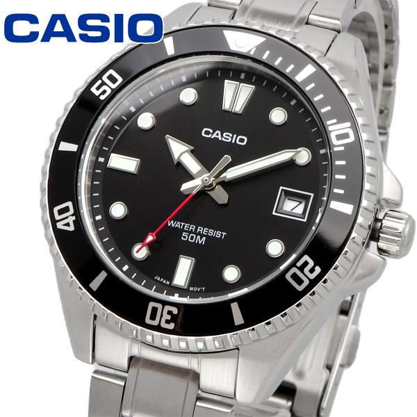 CASIO カシオ 腕時計 メンズ  小さめ  海外モデル クォーツ 50M  メタルベルト ブラック MDV-10D-1A1V