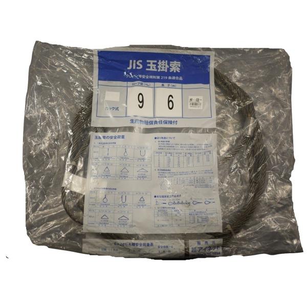 在庫限り アイネット  JIS  玉掛ロック止  ワイヤーロープ  Φ9X6M  ロックタイプ  太さ9mm×長さ6m  ステンレス胴 吊り下げ