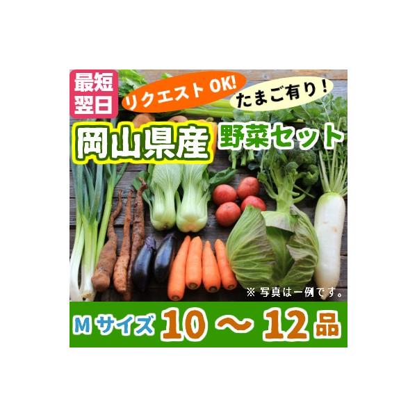 【名称】西日本 岡山県産　野菜セットMサイズ【内容】旬のお野菜を10〜12品お入れいたします。　　　　※たまご付きのセット場合は野菜9〜11品+白玉10個【産地】岡山県産【配送について】送料込（夏季）冷蔵便　（冬季）常温便→現在は常温便にて配送