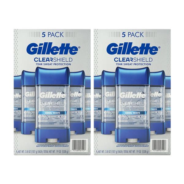 Gillette, クリアシールド発汗抑制剤（デオドラント）クリアジェルクールウェーブ、5パック