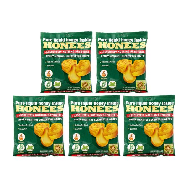 5個セット ハニーメントールキャンディー 20個 飴 のど ホーニーズ【Honees】Honey Menthol Eucalyptus Drops 20 drops