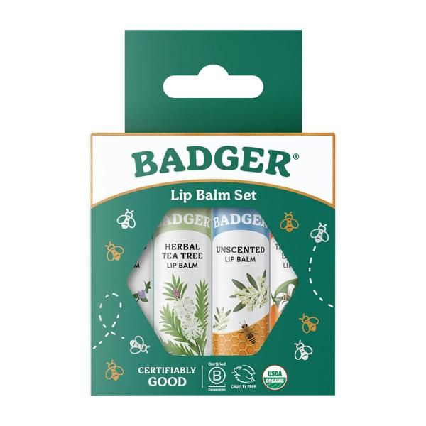 バジャーリップクリームセットグリーンボックス、4個入りLip Balm Set Green Box, 4 Lip Balm