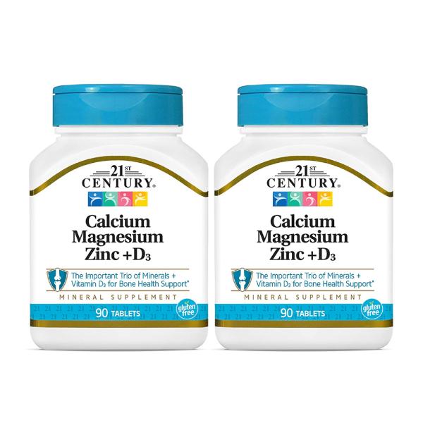2個セット カルシウム マグネシウム 亜鉛 +ビタミンD3 90粒 タブレット 21センチュリー 【21st Century】Calcium Magnesium Zinc + Vitamin D3