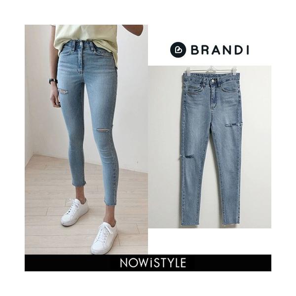 韓国 ファッション パンツ クロップドダメージスキニー 買い物 レディース